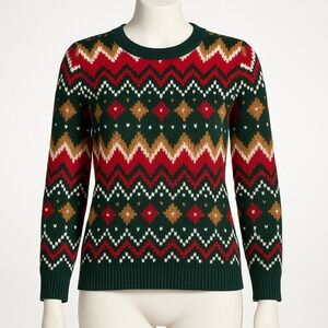 LuLaRoe Sweater Womens XS Green Red Fair Isle Christmas Holiday NWT Festive Cozy